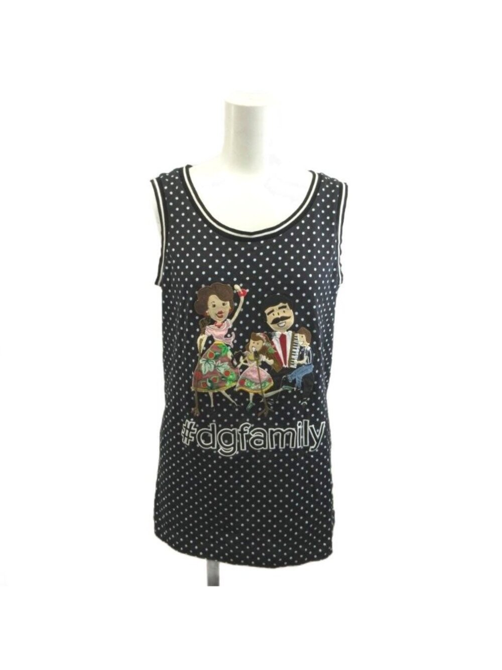 Dolce & Gabbana DG Family Patch Polka Dot Tank Top Black Dot Pattern 36